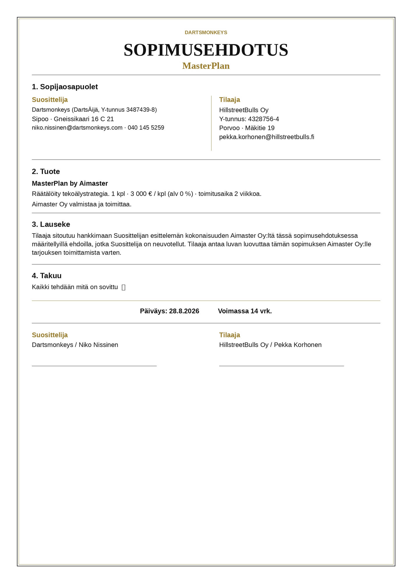 Esimerkki. HillstreetBulls MasterPlan-luonnos 28.8.2026 — ei allekirjoitettu sopimus.